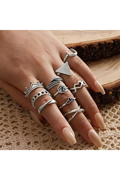 Pursehuit Set of 10 rings, silver-colored, Aleka C3