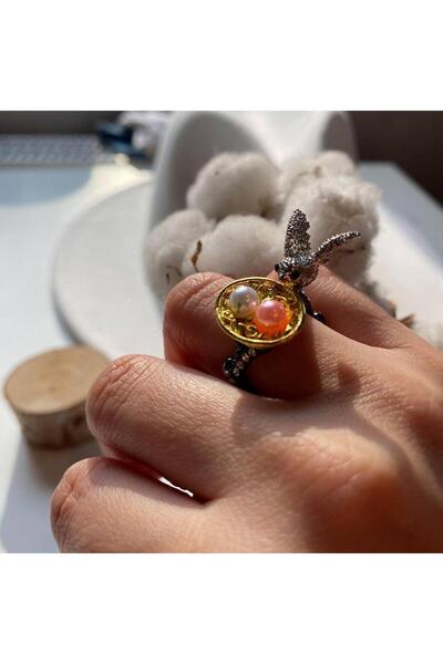 Pursehuit Silver-colored rings, with bird and nest, Philine C4