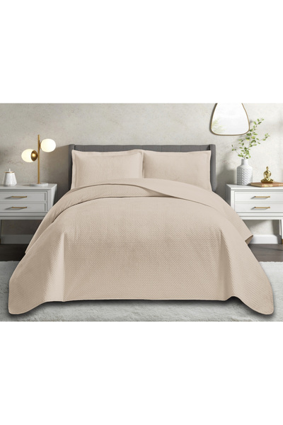 GOBLETTE HOME Sofi̇a Series Double Quilted Bedspread - Modern Patterned Gray ...