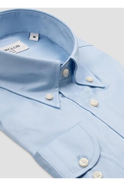 Abbate BB Club Mike Oxford Pamuk Polyester Regular Fit Açık Mavi Düğmeli Yaka Erkek Düz Gömlek