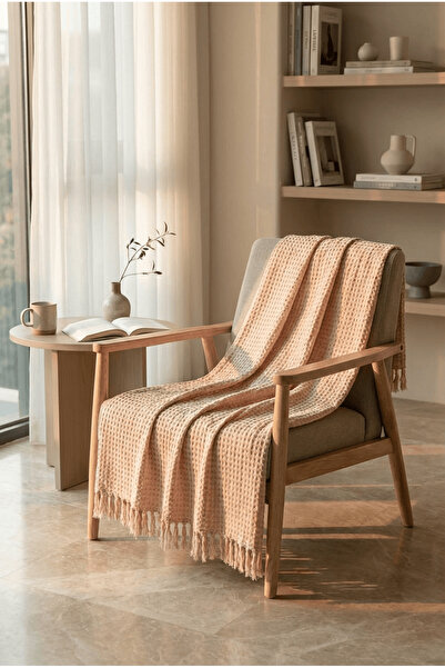 Lucy and Home Şal pentru canapea roz / Husă TV / Plasă 130x170 cm (franjuri i...