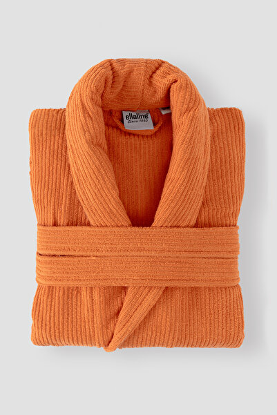 Ellaline Помаранчевий халат у смужку 100% сертифікована бавовна Шальовий комі...