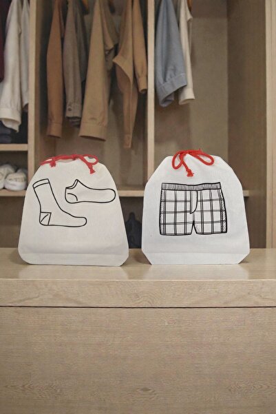 Baskılı Pamuk Kese Çorap Boxer Bavul Düzenleyici Organizer Bavul Düzenleyici-2’li Set