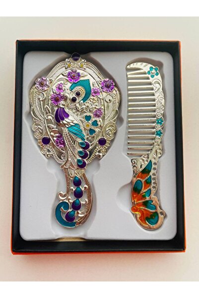 GALATA GIFT Ayna Tarak Seti, Tavuskuşu, Metal, Çeyizlik, Hediyelik Set, Minel...