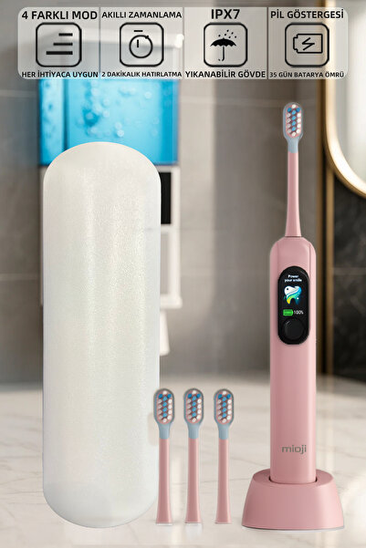 Mioji Oral B8 Care Şarj Edilebilir Diş Fırçası Pembe + 3 Yedek Başlık