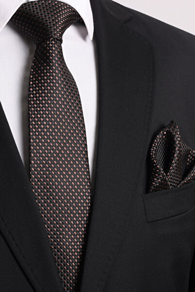 Esgue Hand Made 7.5 cm Brown Black Patterned Tie Handkerchief