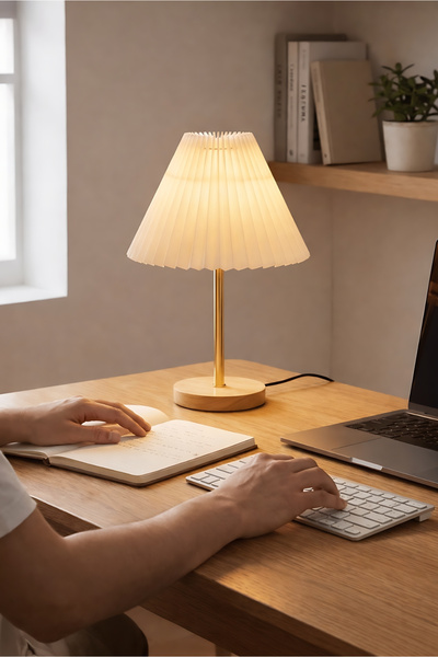 HOMİNG Homing Lotus Gold Ahşap Taban Abajur Krem