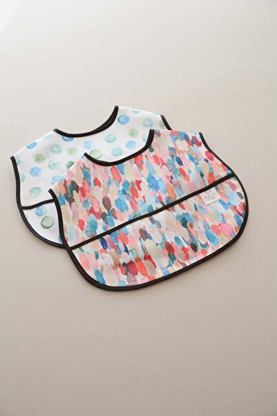 OhlalaKoala Mavi Top ve Renkli 2li Sıvı Geçirmez Mama Önlüğü 6-36 AY