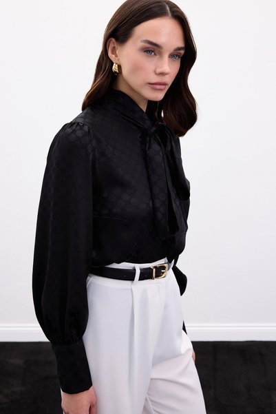 Sateen Cămașă cu model cu buline - Negru