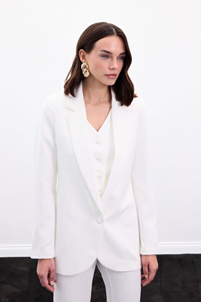 Sateen Buttoned Classic Jacket - Ecru