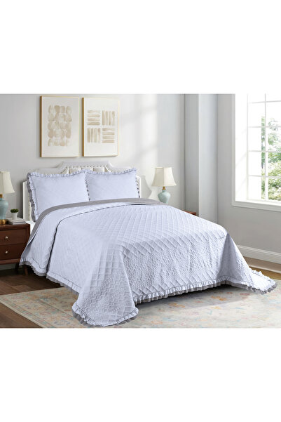GOBLETTE HOME Sara Series Double Size Ruffled Quilted Bedspread Set - 5 Colors
