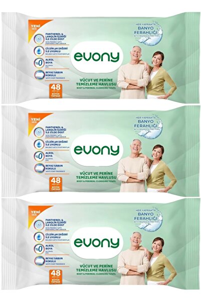 Evony Hasta Vücut Perine Temizleme Islak Mendil Havlu 48 Yaprak XL Banyo Fera...