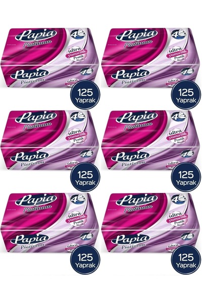 Papia Platinum Pratik Mendil 125 Yaprak (4 Katlı) 750 Yaprak (6PK*125)