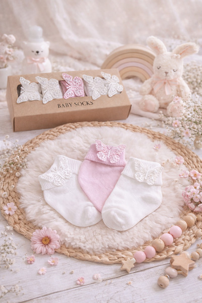 Akface 5 Pairs of Butterfly Bow Boxed Gift Newborn and Baby Socks