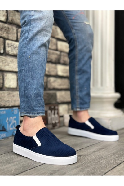 BOA BA0339 Pantofi casual pentru bărbați, catifea, bleumarin, alb, cu talpă -...