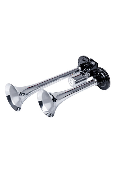 AMIO Claxon camion, dublu, bicolor, finisaj cromat, alimentare 12V - 24V, 118 dB