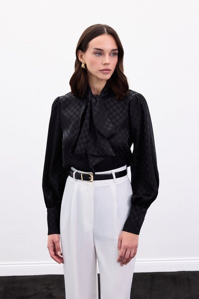 Sateen Cămașă cu model cu buline - Negru