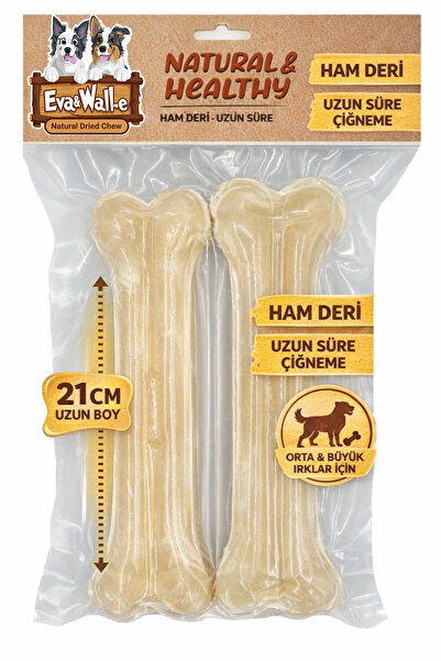 Eva & Wall-e Doğal Ham Deri Köpek Kemiği 2’li Set 21 cm | Orta ve Büyük Irkla...