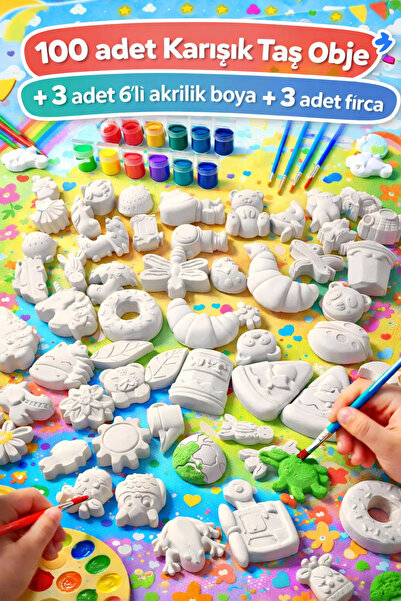 Glowria 100 adet karışık Çocuk Taş Boyama Setleri | 3 adet 6'lı Akrilik Boya,...