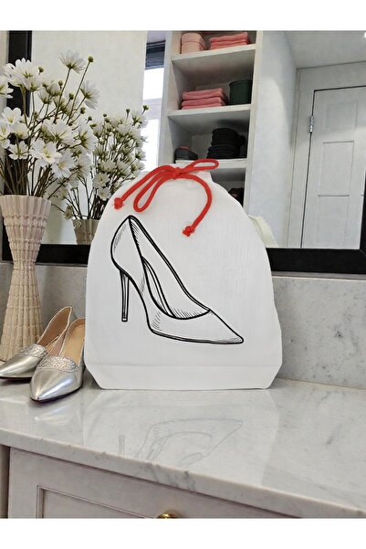Stiletto Topuklu Ayakkabı Baskılı Ham Bez Kese Çanta Bavul Organizer Seyahat Kesesi