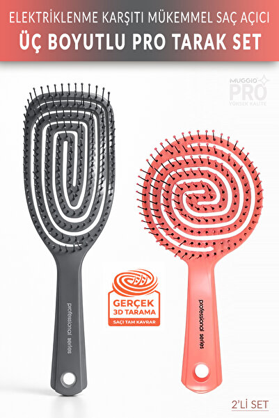 Muggio مجموعة من 2 فرشاة شعر احترافية ثلاثية الأبعاد، فرشاة شعر بيضاوية احترافية