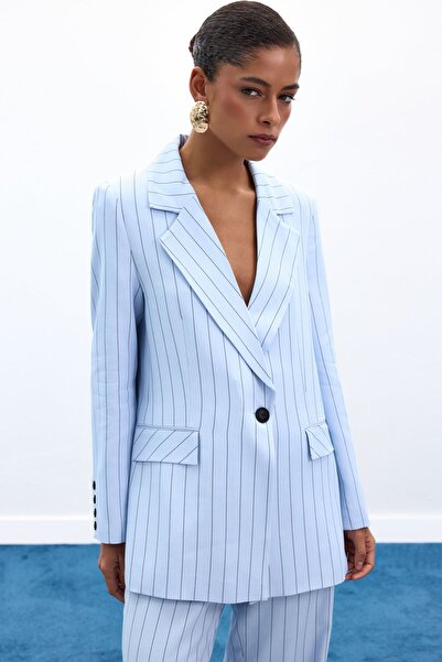 Sateen Rina Striped Jacket - Baby Blue