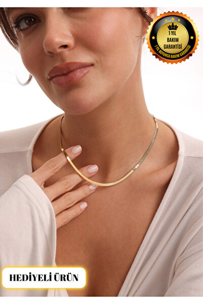 Lunea Co İtalyan Zincir Kolye | Minimal İnce Yassı Zincir | Şık Kadın Kolye