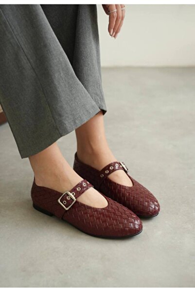 Yula Fashion Shoes Nice Silver Buckle Detailed Knitted Women's Ballerinas