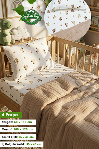 Yada Baby %100 Pamuk Müslin Kumaştan 4 Parça Yeni Doğan Bebek Yorganı Seti 60...