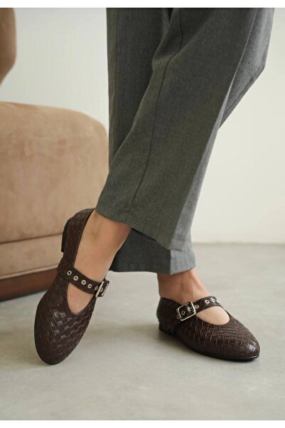 Yula Fashion Shoes Nice Silver Buckle Detailed Knitted Women's Ballerinas