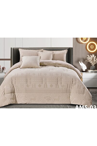 Moon طقم مفرش نفر 4 قطع شتوي حشوة وسط مخمل ناعم مع فرو سادة ذو وجهين خامة مخم...