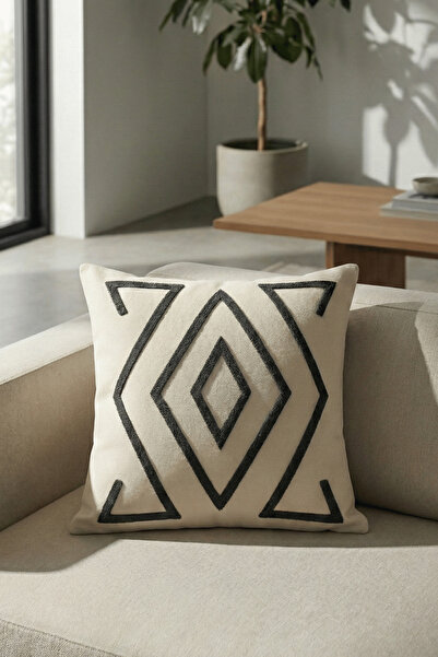 Destiva Home غطاء وسادة من قماش الأوليفين المطرز بخطوط أنثراسيت من بولدان، مق...