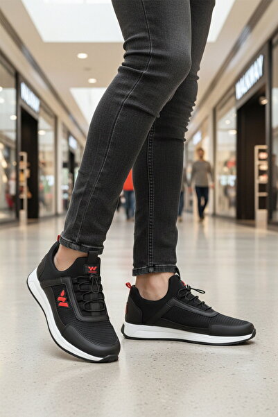 WALKWAY Μαύρο κόκκινο κλειδαριά με κορδόνια ελαφριά εύκαμπτα ανδρικά αθλητικά...