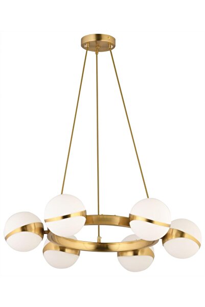 ATIK Aksel Yuvarlak Modern Altın Detaylı Çoklu Beyaz Cam Küreli Halkalı Sarkı...