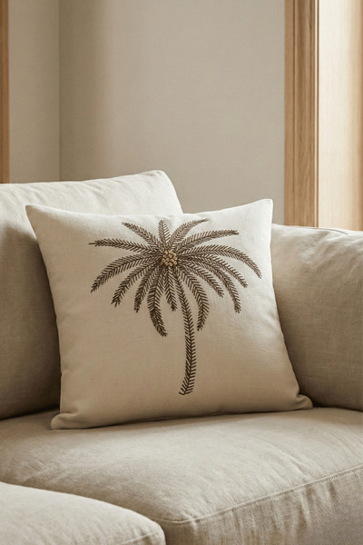 Destiva Home Husă de pernă cu model palmier maro cu detalii aurii Buldan İşi ...