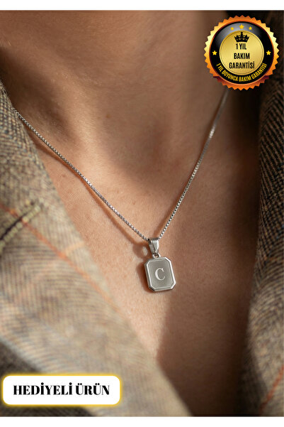 Lunea Co 925 Ayar Gümüş Harfli Kolye–Dikdörtgen Plaka Baş Harf Kolyesi-Altın ...