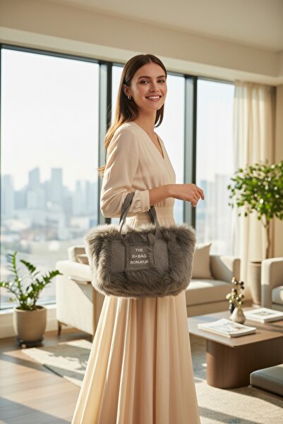 Glowfit Shine Your Shape Women's Smoked Long Fur Plush Tote Shoulder & Hand B...
