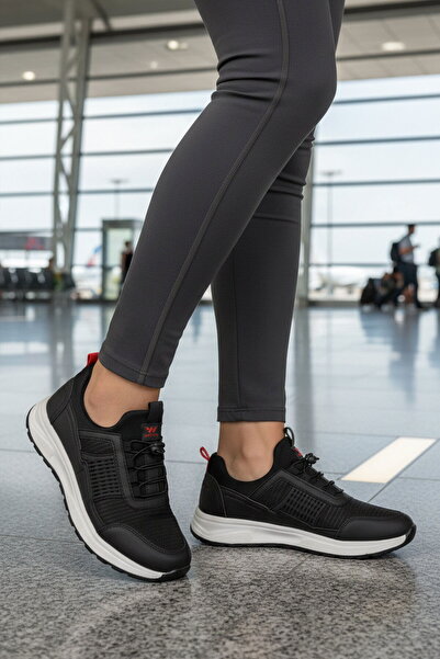 WALKWAY Black Red Lightweight Flexible Lock Lace Unisex Sports Shoes Nans 6006 g