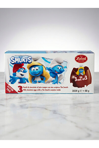 Zaini Smurfs Şirinler Glutensiz Çikolatalı Sürpriz Yumurta 3'lü Paket
