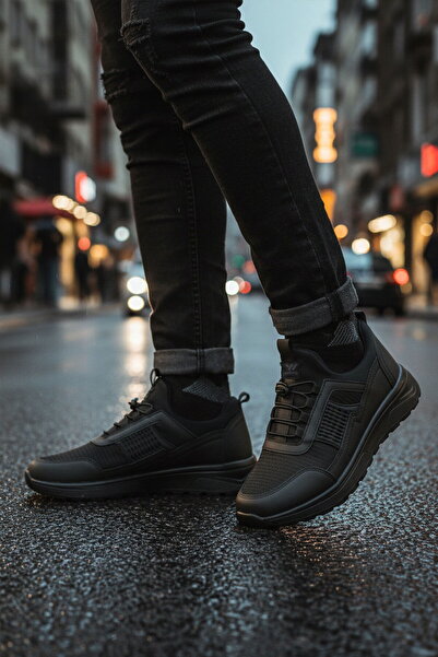 WALKWAY Pantofi sport pentru bărbați, negri, ușori, flexibili, cu șireturi, N...