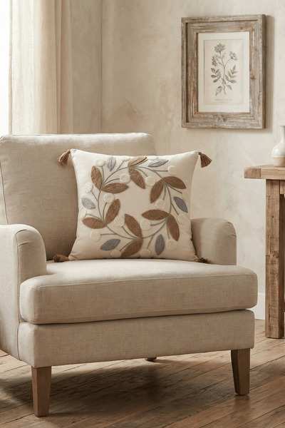 Destiva Home غطاء وسادة مزخرف مطرز بشرابة ملونة من قماش الأكاسيا القطني مقاس ...