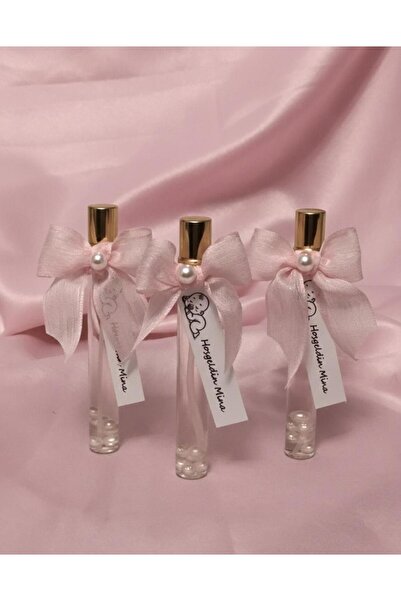 Pembe Fiyonklu İnci Detaylı Kolonya Şişesi -Kız Bebek Mevlüt,Baby Shower,Doğum Hediyelik - 10'lu Set