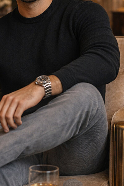 Varetta Men's Gray Velvet Trousers Slim Ribbed Classic Cut with Pockets