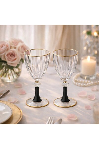HUBART Aurelia Gold Detaylı Siyah Ayaklı Şeffaf Cam Bardak Seti 6’lı – Lüks S...