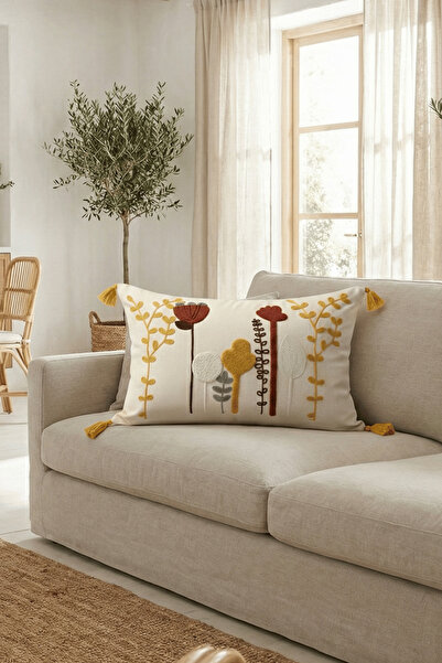 Destiva Home Husă de pernă decorativă cu ciucuri brodate cu cactus colorat di...