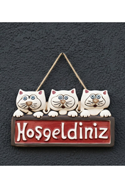 mertyavm Seramik Duvar Süsü 3 Kedi Hoşgeldiniz Duvar Kapı Süsü Dekoratif Kapı...