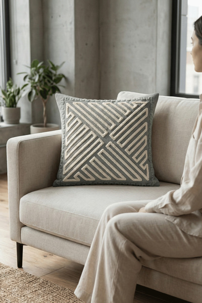 Destiva Home Buldan Işi Spiral Model Punch Embroidery Olefin Fabric Cushion C...