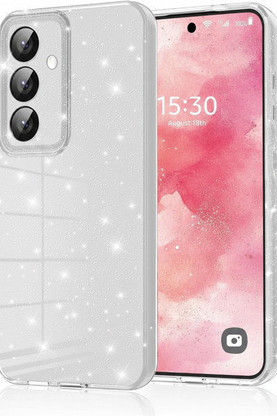 Rivor Samsung Galaxy A34 Compatible Case 3D Camera Protection Silvery Sparkli...