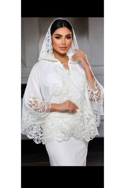 MODA NUR عباءة، عباءة بغطاء للرأس، قماش شيفون سميك، عباءة بلون أبيض فاتح، بول...