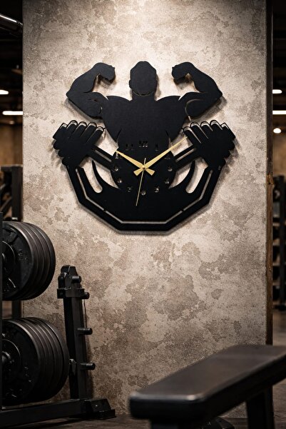 LAZORİAE Kas ve spor salonu temalı ahşap duvar saati